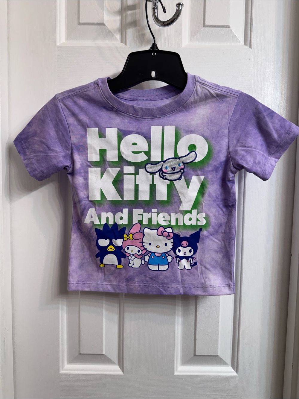 Hello Kitty Girl’s Purple Tie-Dye Tee with Green & White Logo Size XS (4/5) NEW!